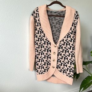 Geo print Pink/Black mid button-up wool sweater (S)